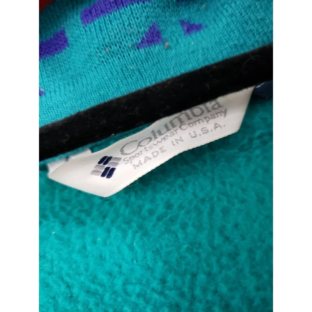Vintage Columbia Jacket Mens Large Blue Teal Fleece Aztec Collar Retro USA 90s